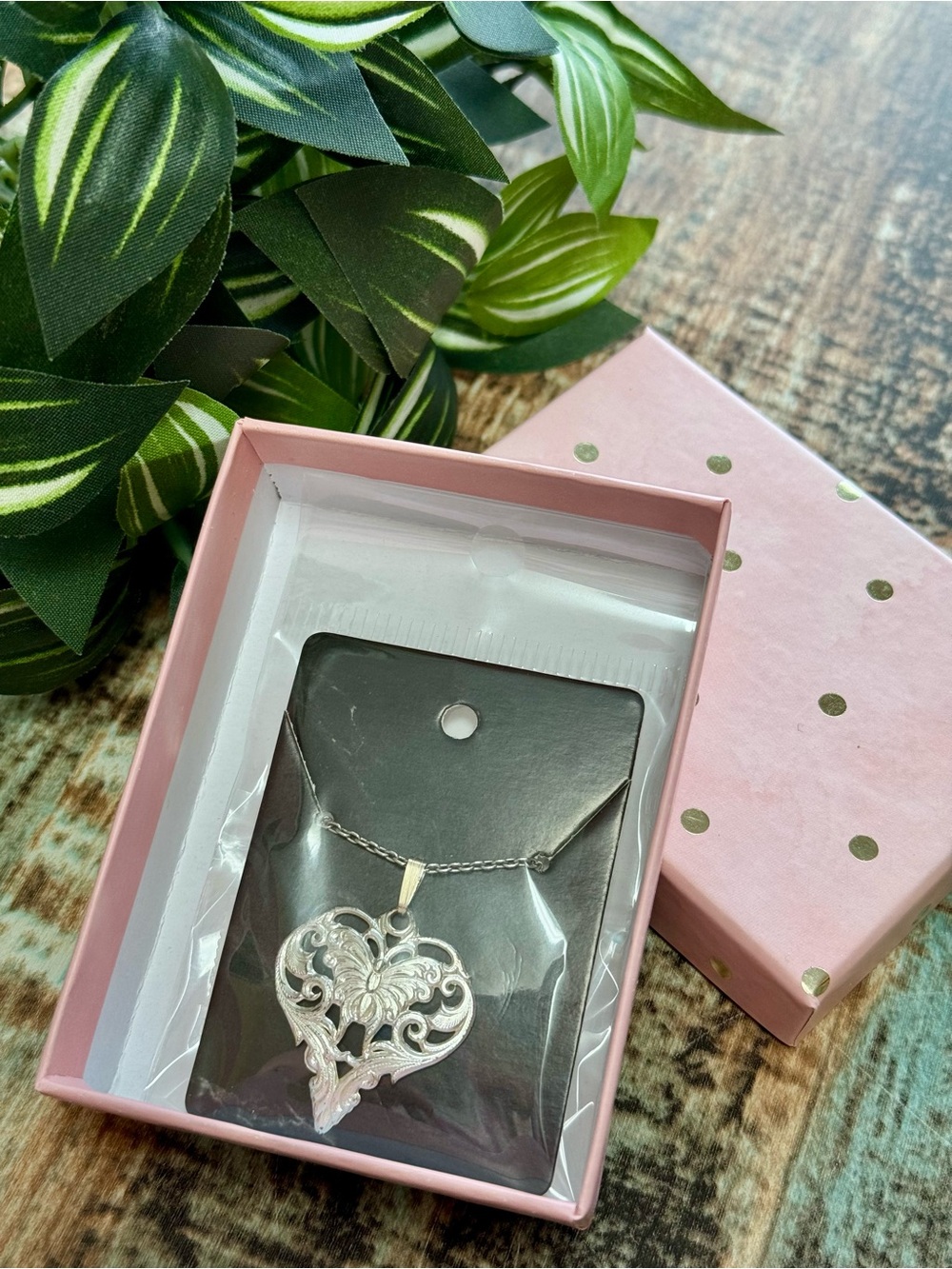 Women’s Silver Butterfly Heart Necklace | #B24